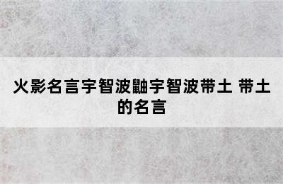 火影名言宇智波鼬宇智波带土 带土的名言